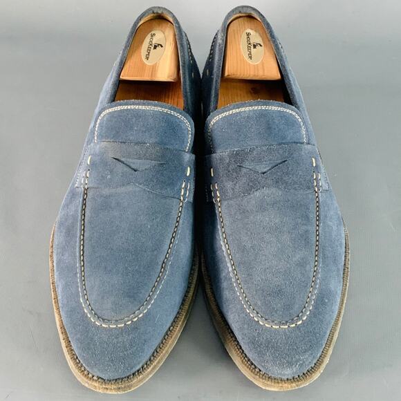 MAGNANNI Size 11 Blue Grey Contrast Stitch Suede Penny Loafers - Picture 4 of 10